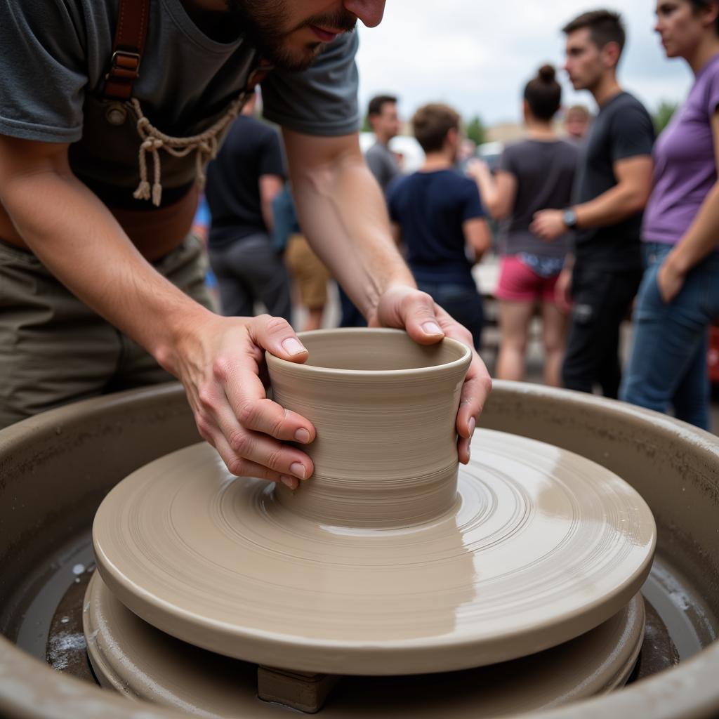 An artist demonstrating their pottery skills at the Highland Art Festival Denver.