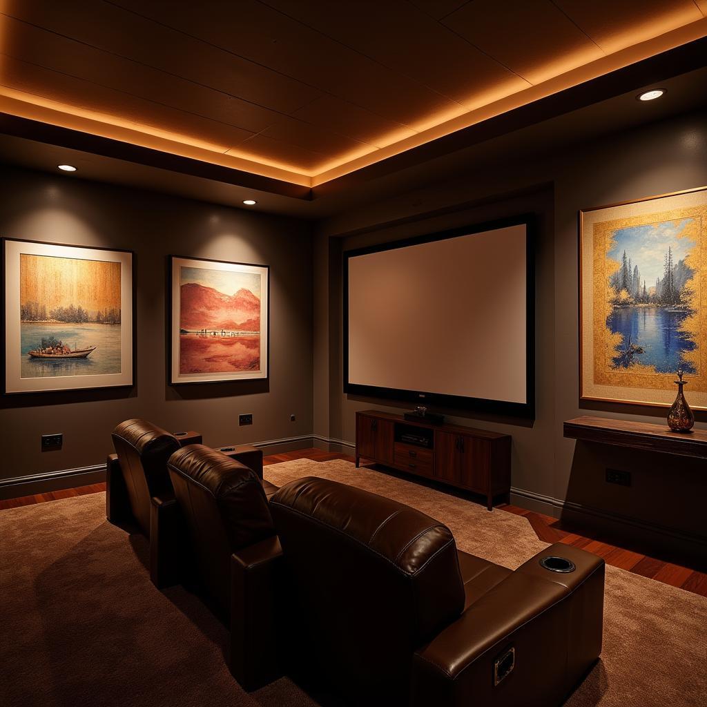 Home cinema with ambient lighting designed to enhance the artwork.