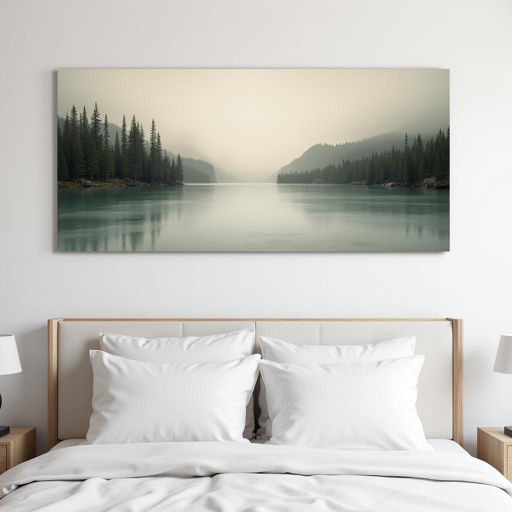 Horizontal large wall art in a bedroom