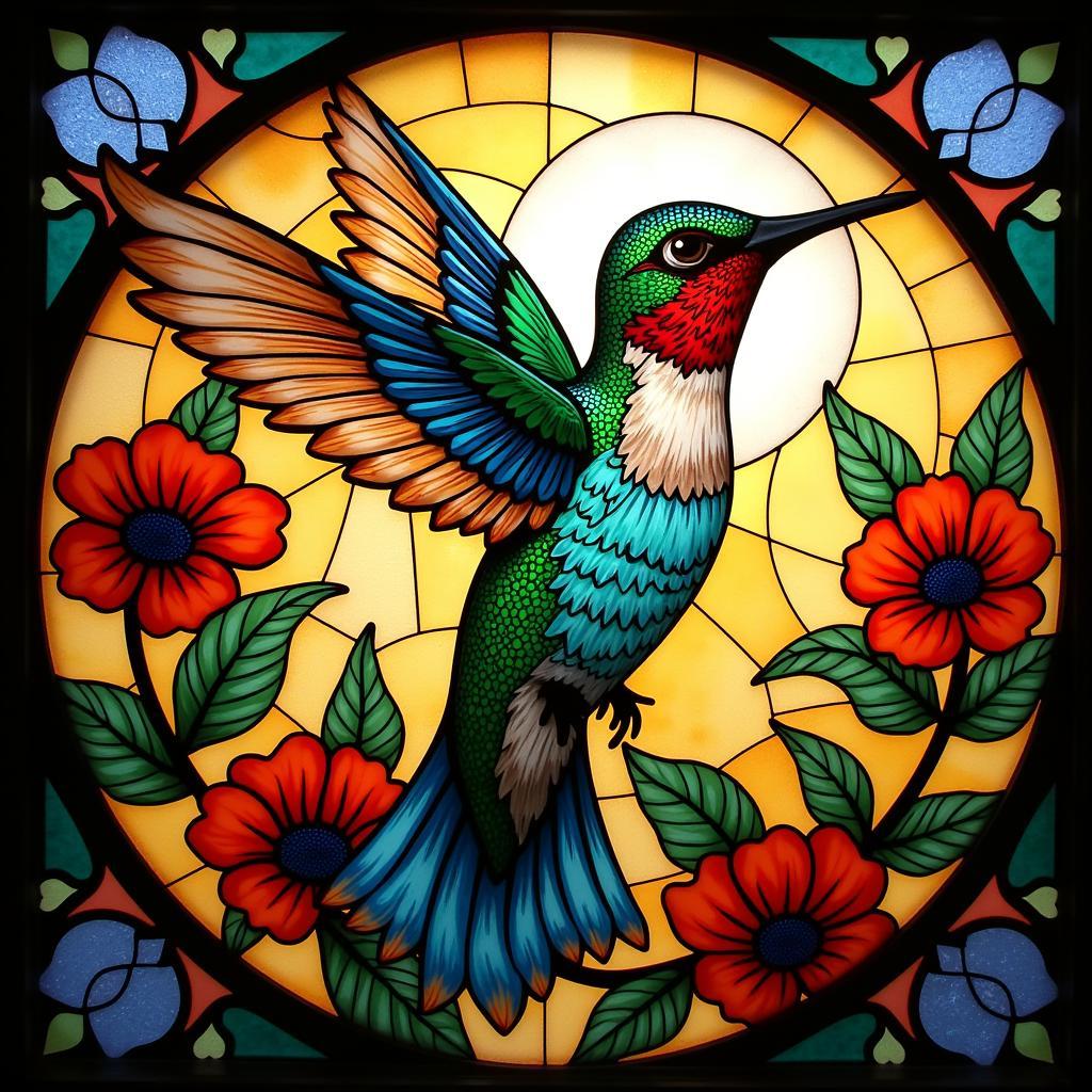 Stained Glass Depiction of a Hummingbird