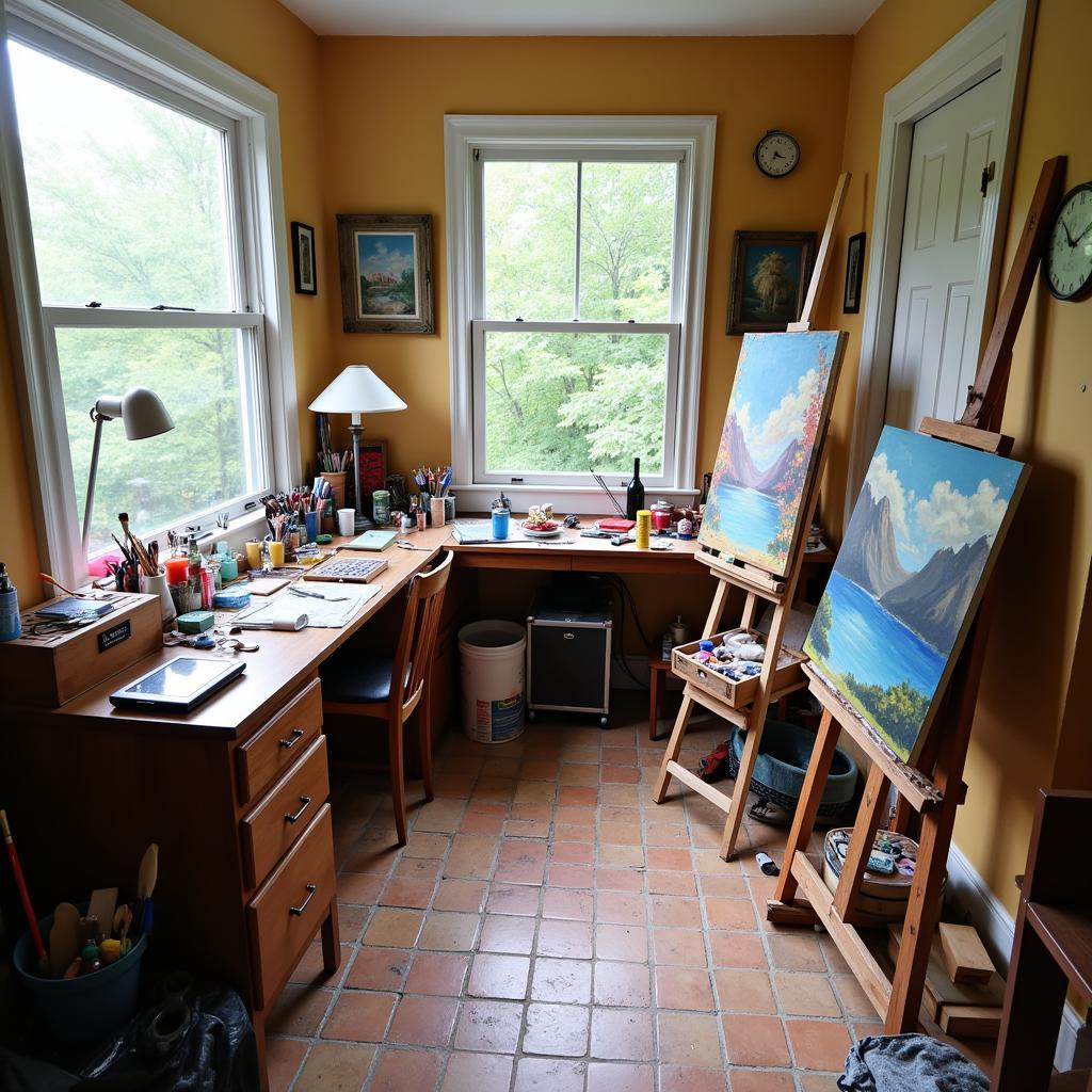 Huntsville Art Tour: Artist's studio within a private residence showcasing work in progress.