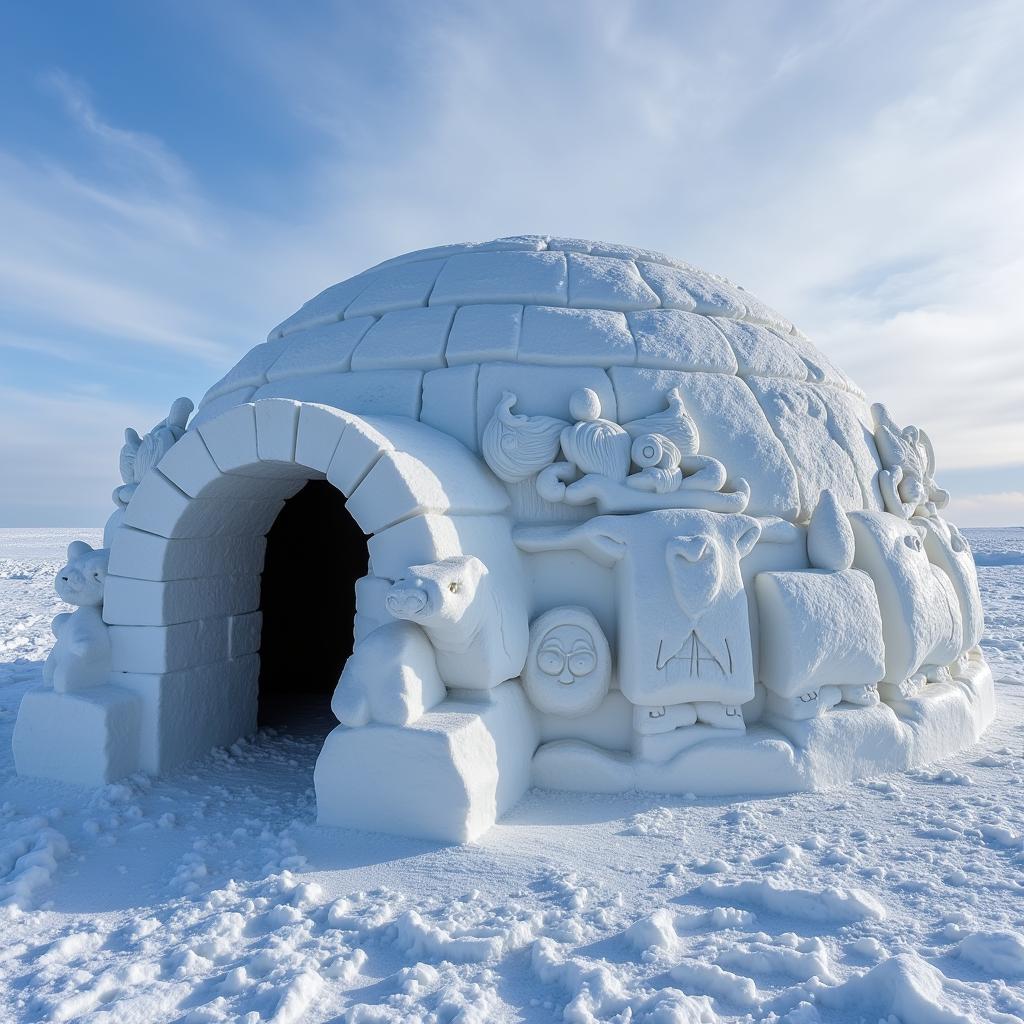 Traditional Inuit Igloo Art with Carvings