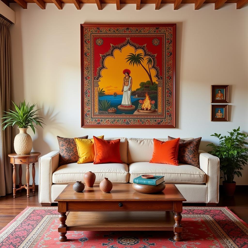 Indian wall art decor in a living room setting