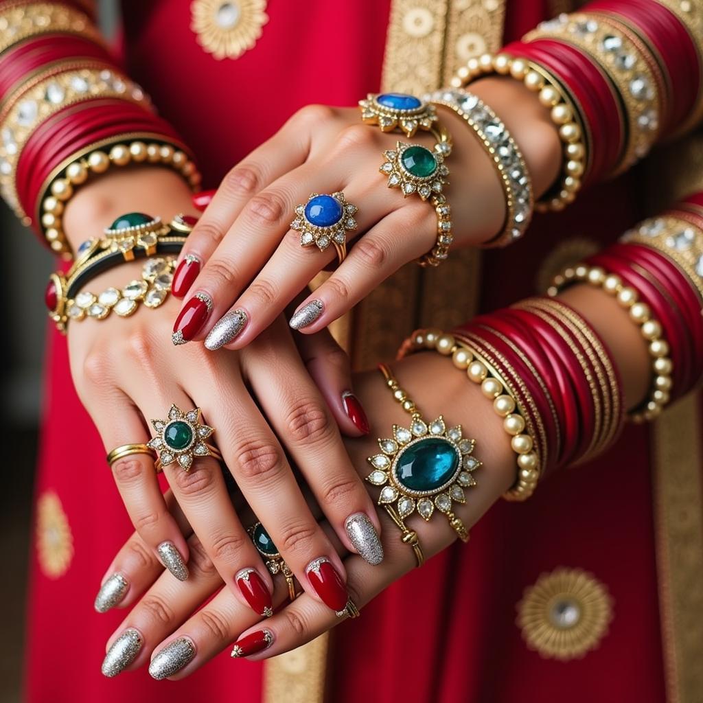 Matching Indian Wedding Nail Art and Jewelry