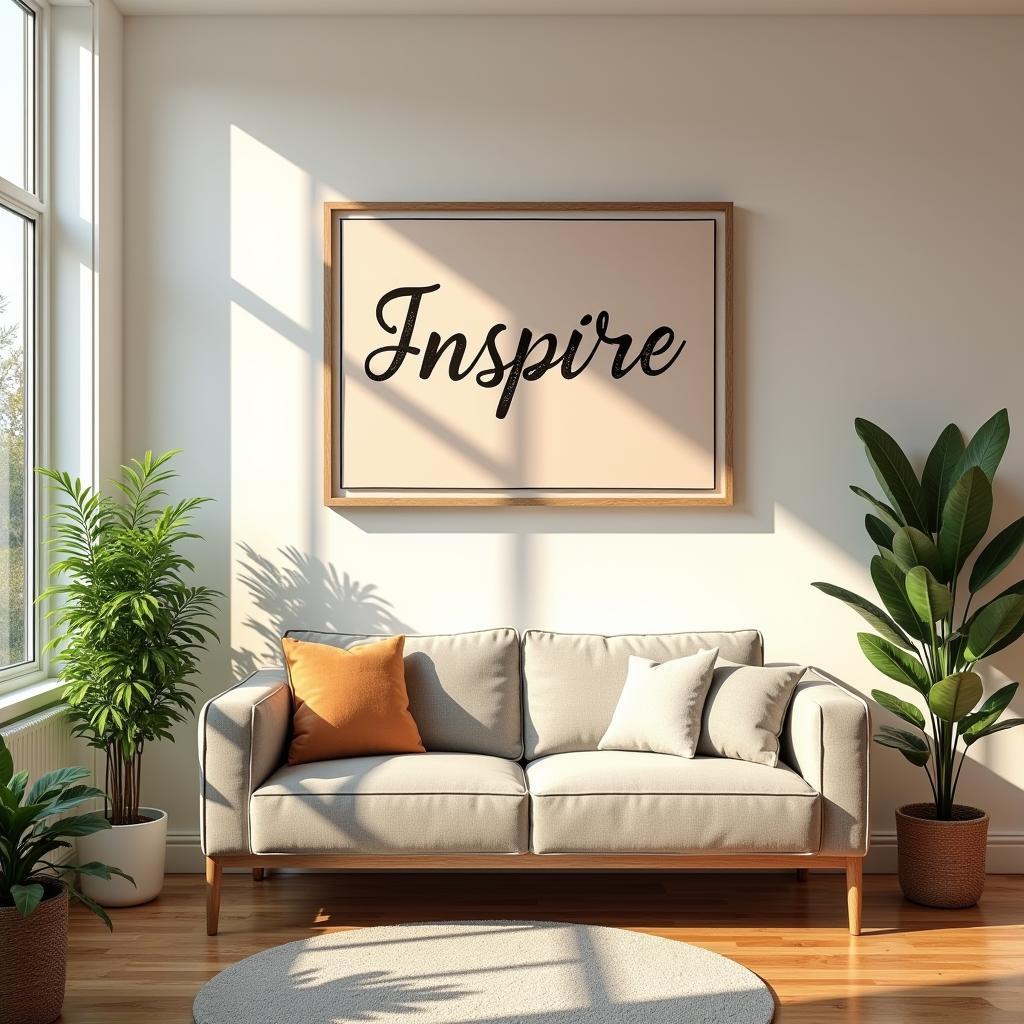 Inspirational words on wall art in a living room setting