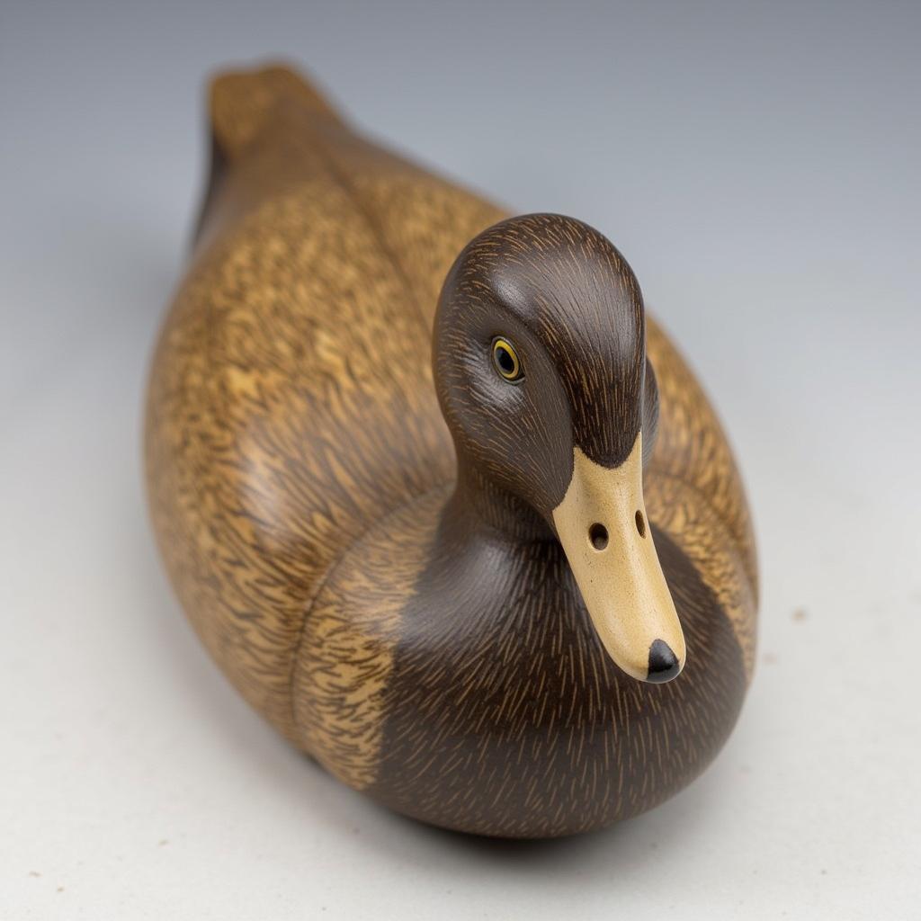 Intricate Wooden Duck Decoy Carving Showcasing Fine Details