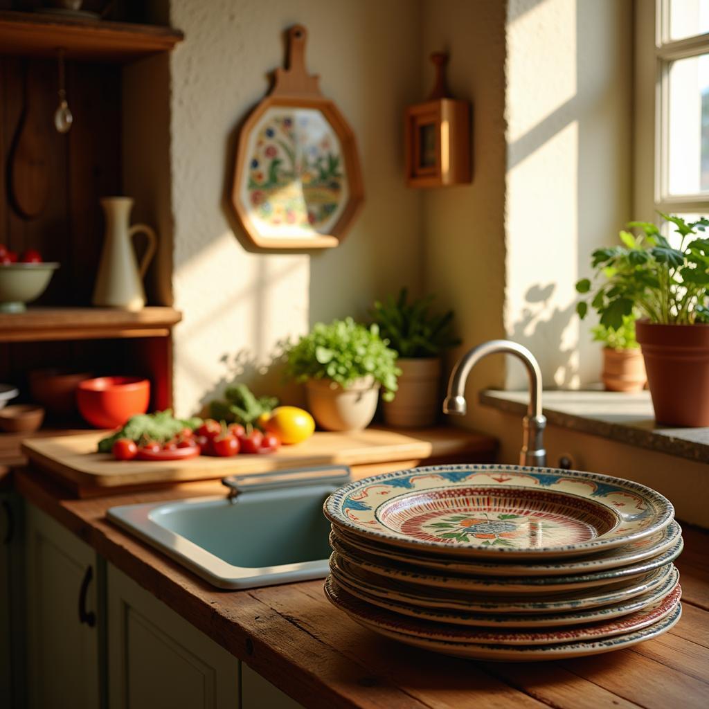 Rustic Ceramic Plates in an Italian Kitchen