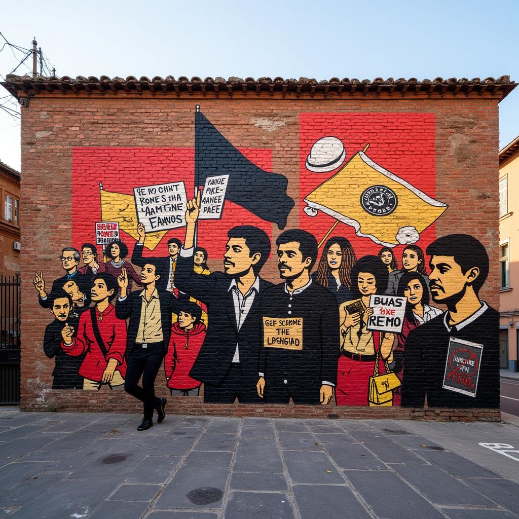 A powerful political mural in Rome depicting current social issues