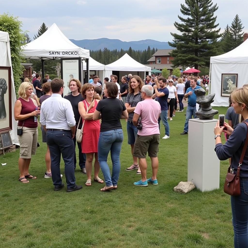 Visitors enjoying art at the Jackson Hole Art Festival