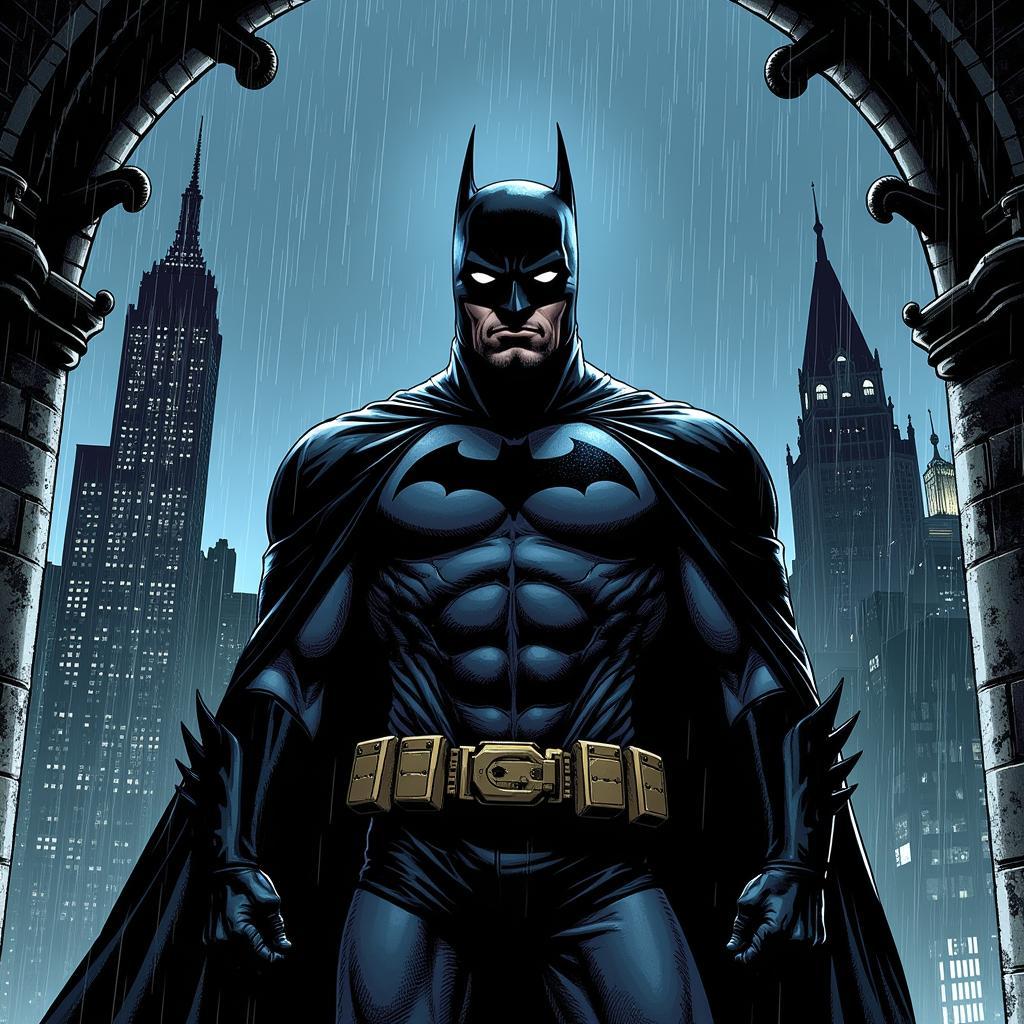 Jim Lee's Batman in Gotham City: A Dramatic Illustration of the Dark Knight