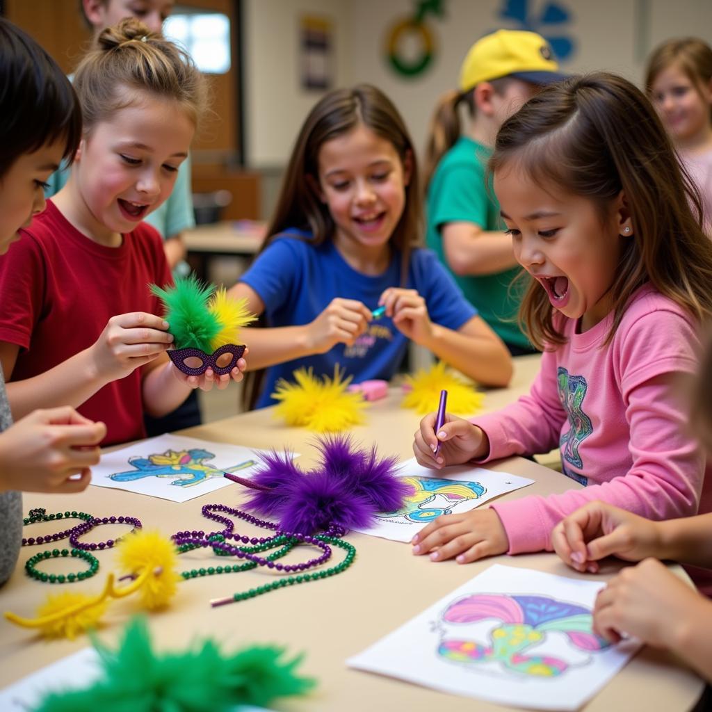 Kids Creating Mardi Gras Crafts