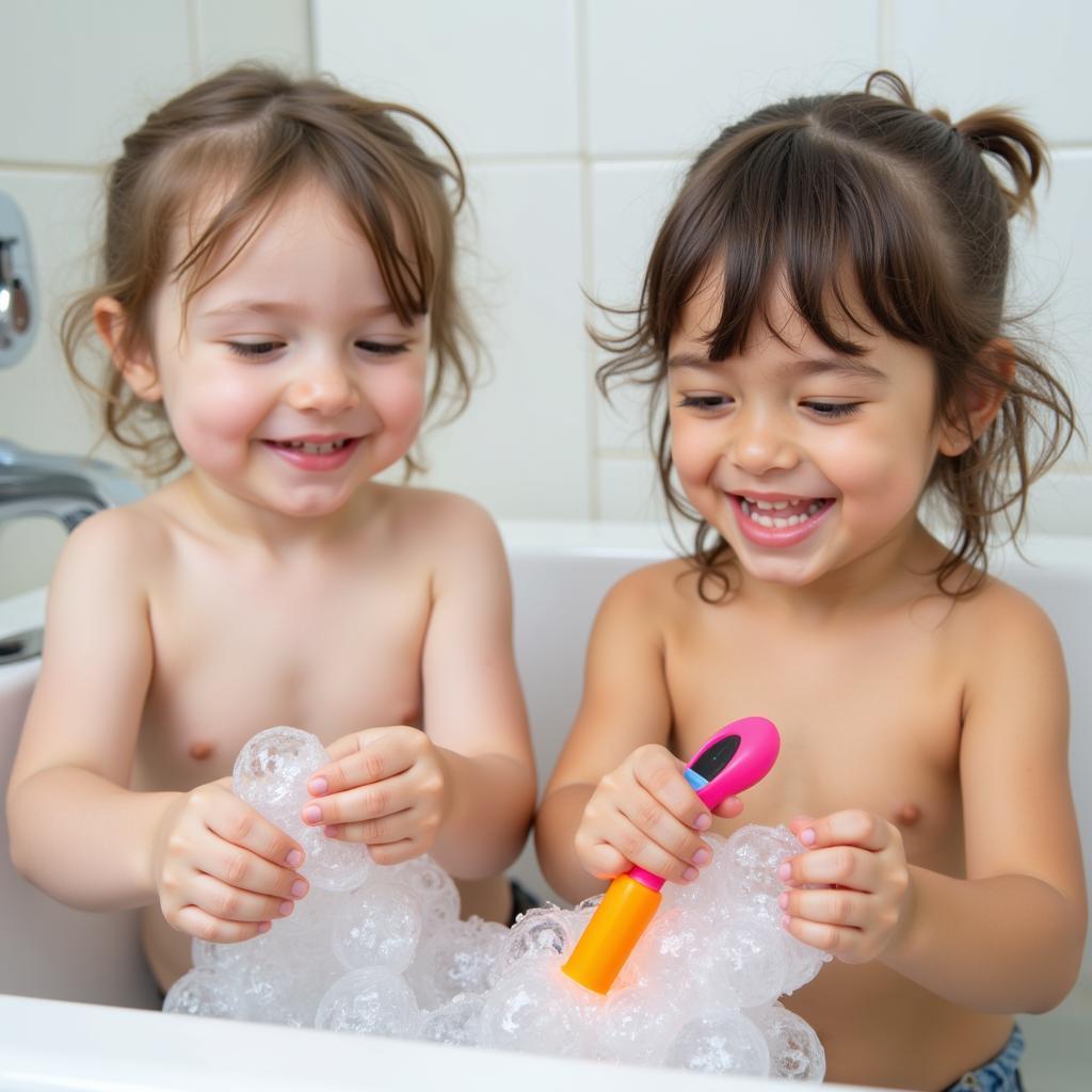 Children engaged in creating bubble bath art, showcasing their creativity and imagination.