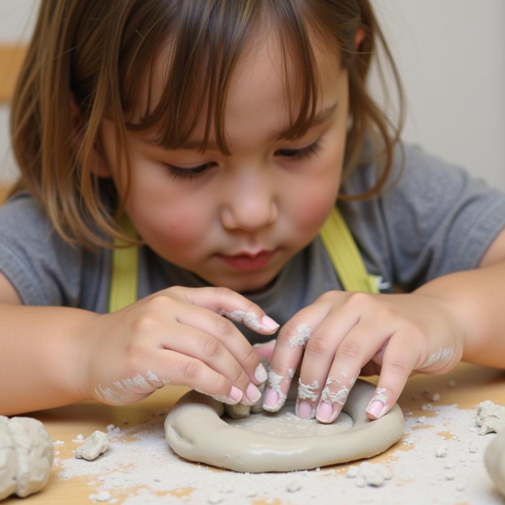 Child exploring kinesthetic art through clay