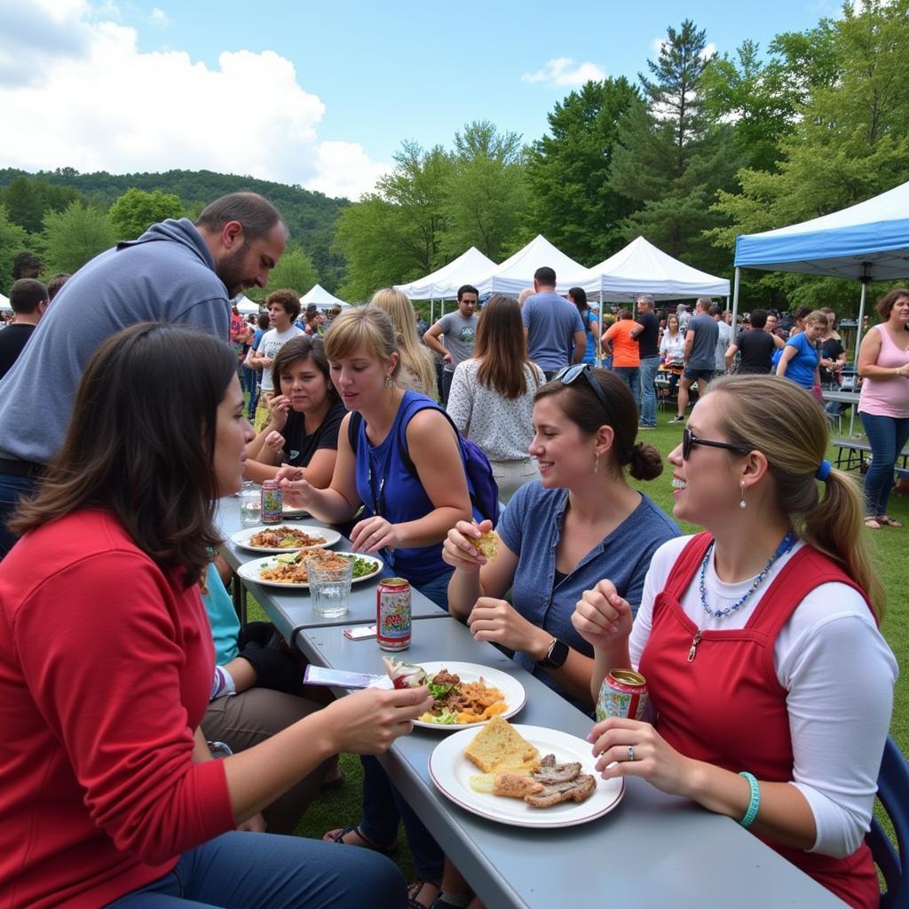 Visitors enjoying food and drinks at the Lake Placid Arts and Crafts Festival