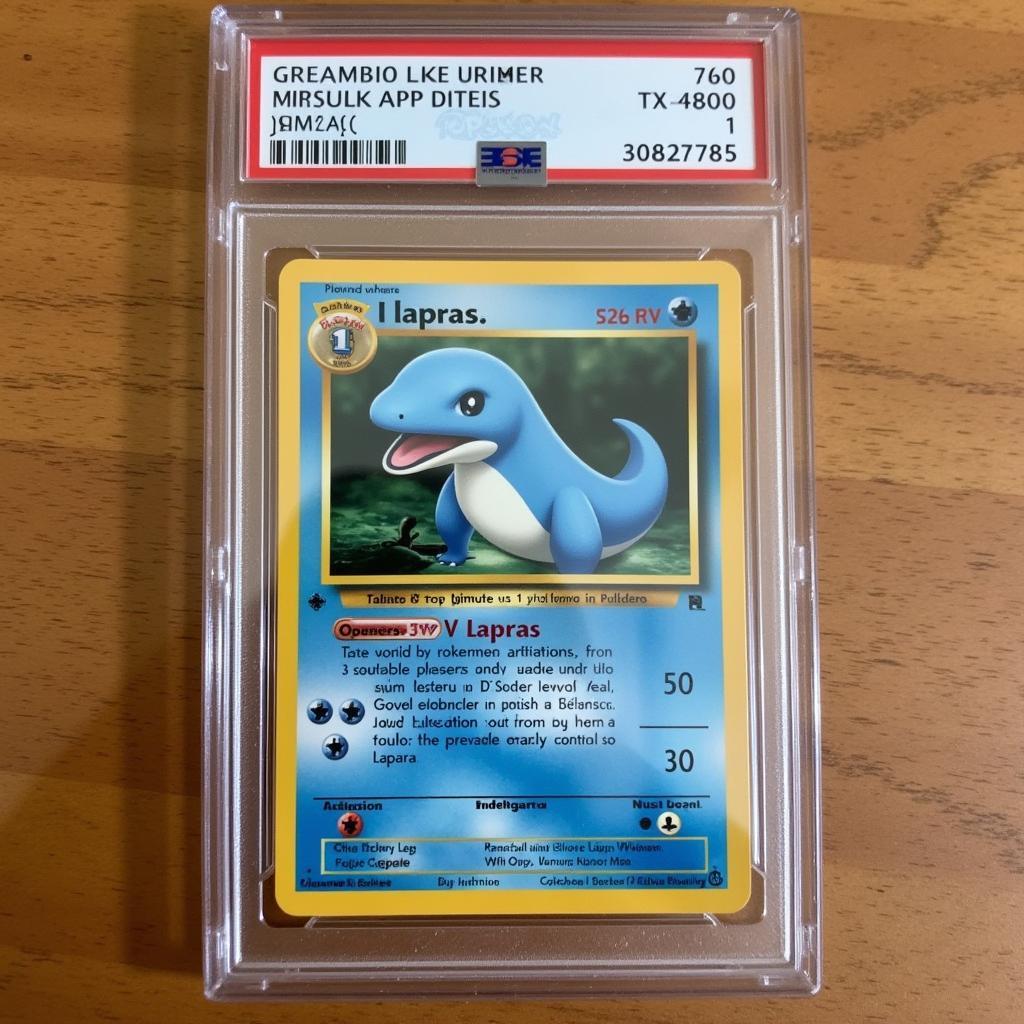 Lapras V full art card displayed in a protective sleeve, emphasizing its collectible value.