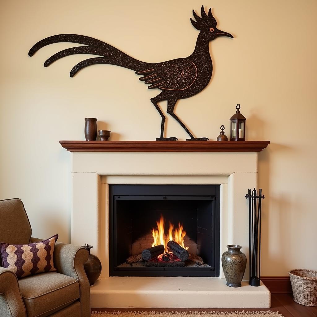 Large Metal Roadrunner Wall Sculpture in a Living Room