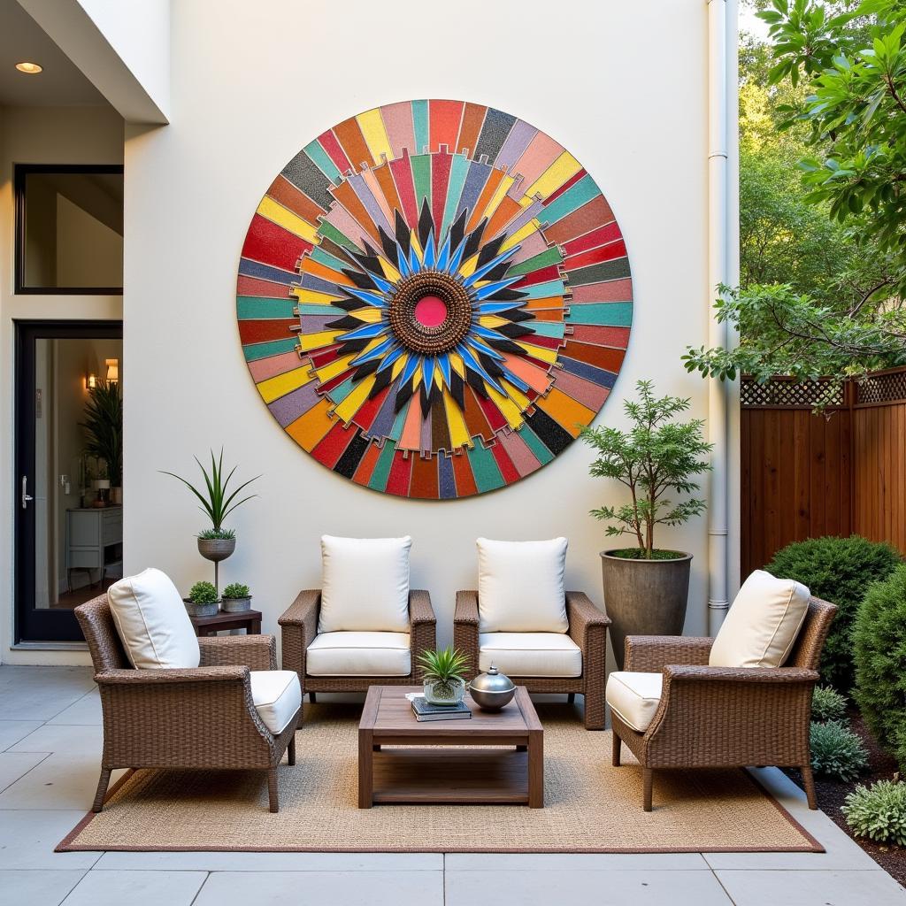 Large Metal Wall Art as a Patio Focal Point