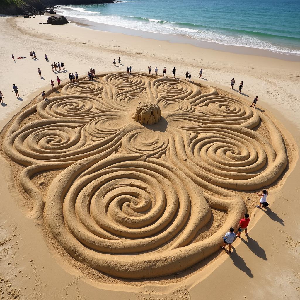 Large Sand Art Creation on a Beach