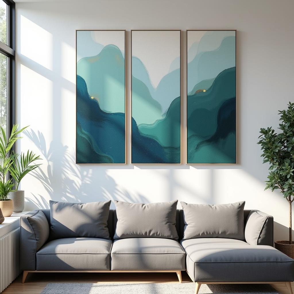 Large Triptych Wall Art in a Modern Living Room