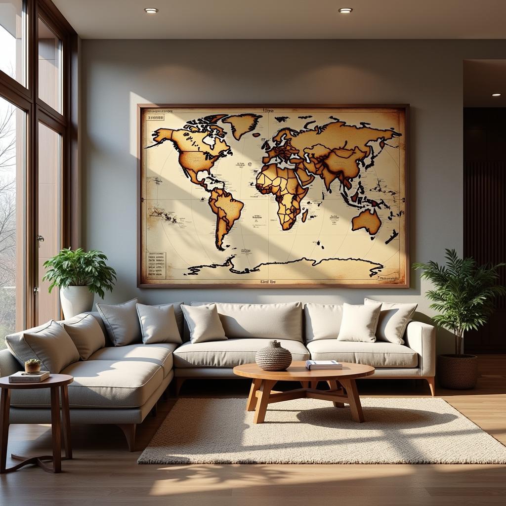 Large Wall Art Map in a Living Room