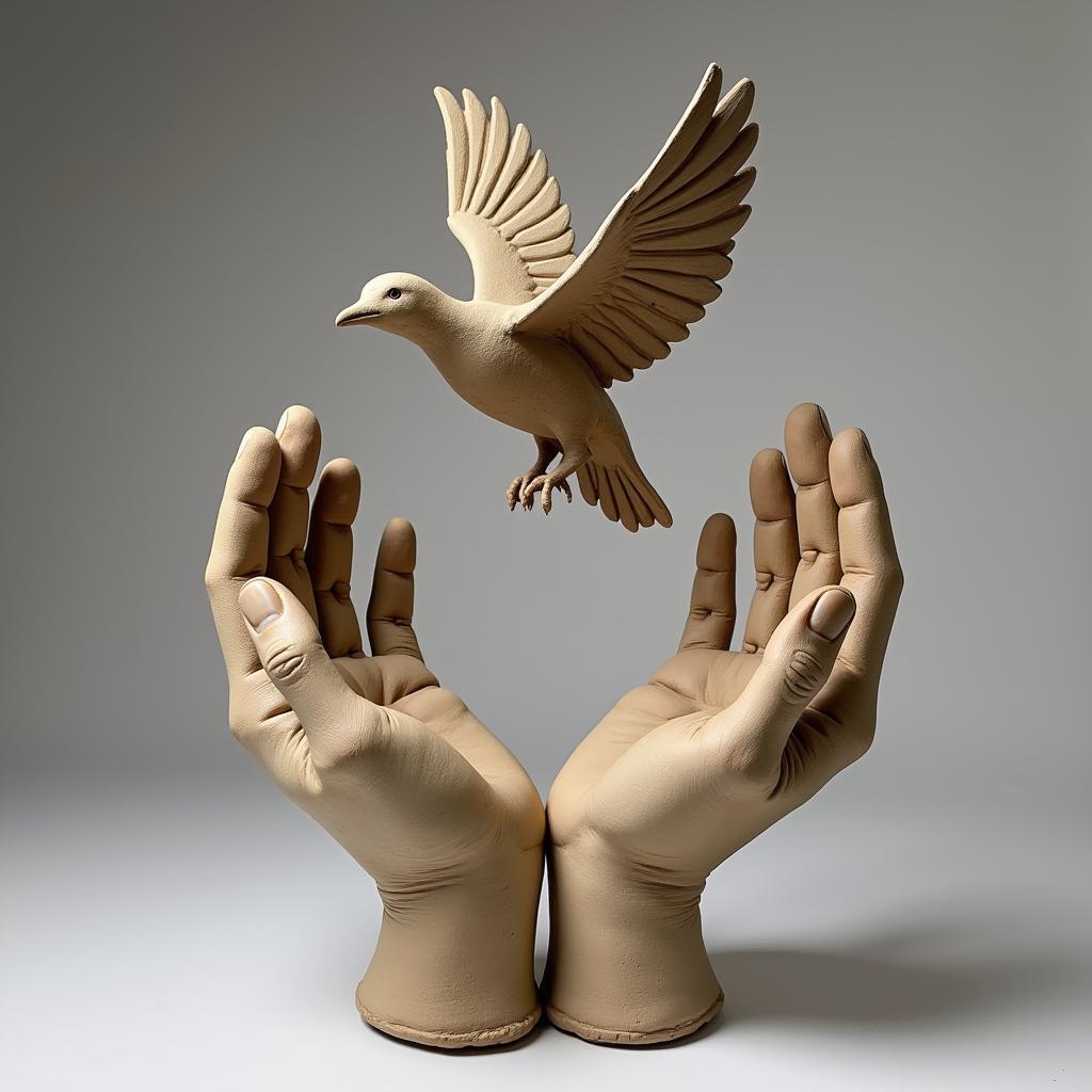 Clay sculpture depicting letting go