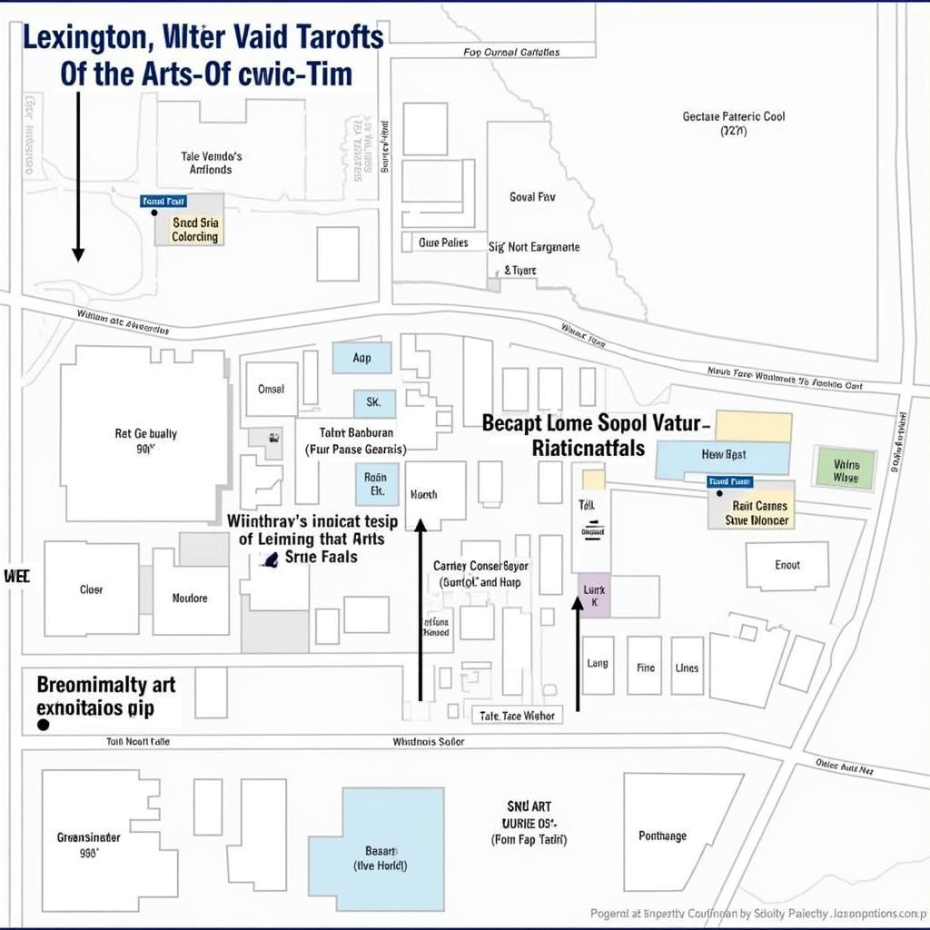 Map and guide to the Lexington Fine Arts Street Fair, highlighting key areas and vendor locations.