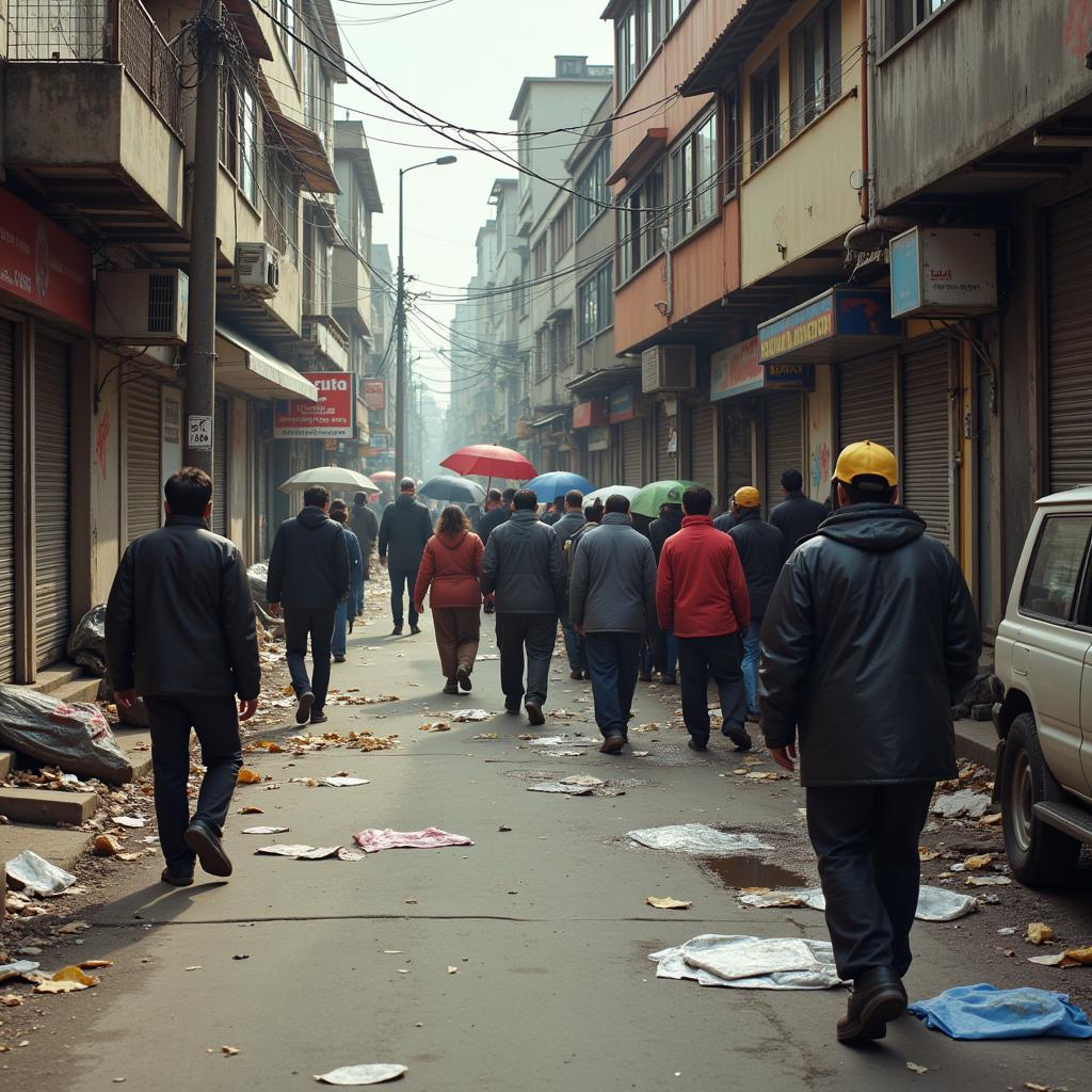 Low life art depicting an urban street scene with marginalized individuals