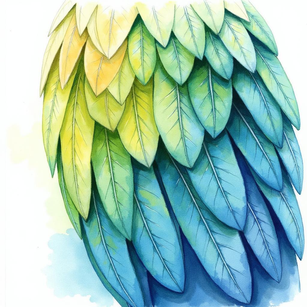 Detailed Watercolor Painting of a Macaw Showing Intricate Feathers