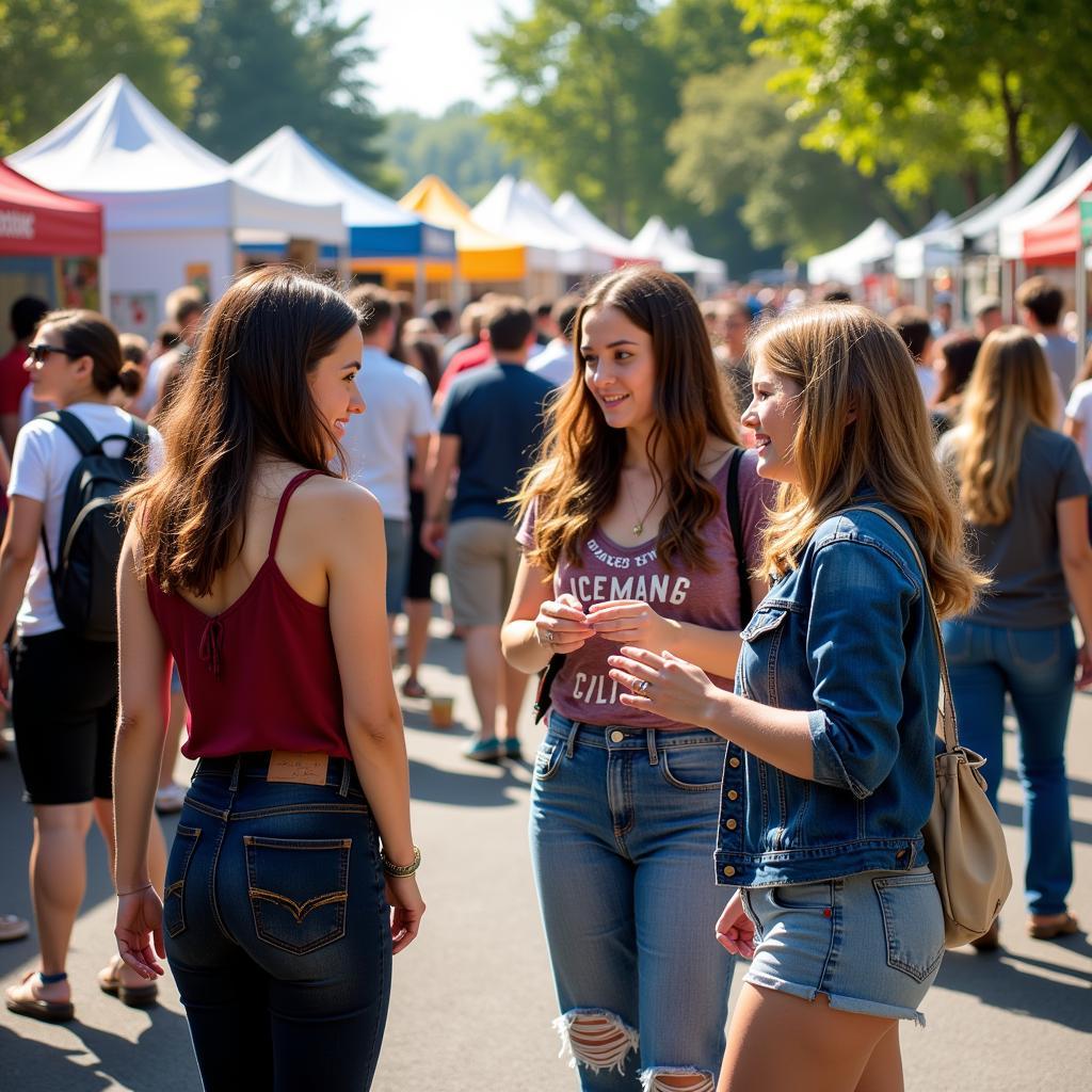 Artists interacting with visitors at the Madison Art Fair on the Square