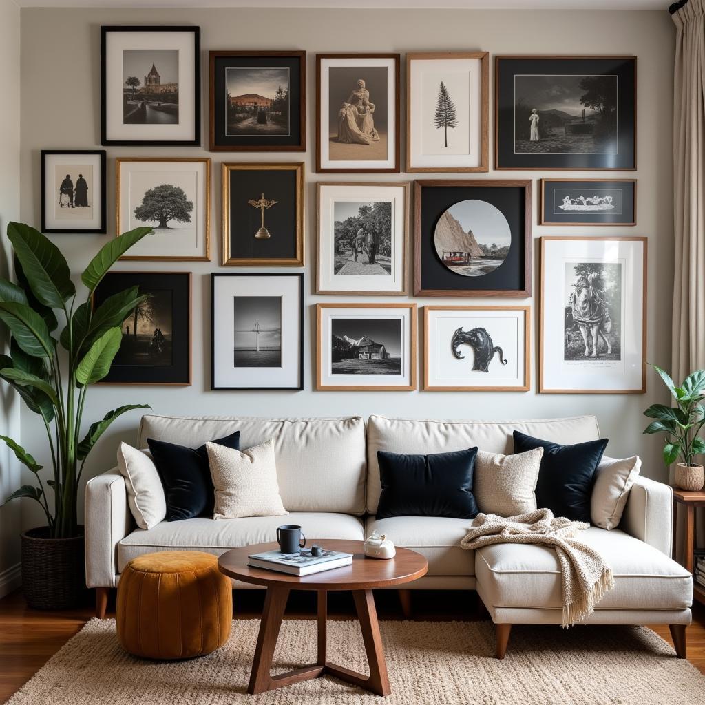 Man Cave Gallery Wall Featuring Diverse Art Pieces