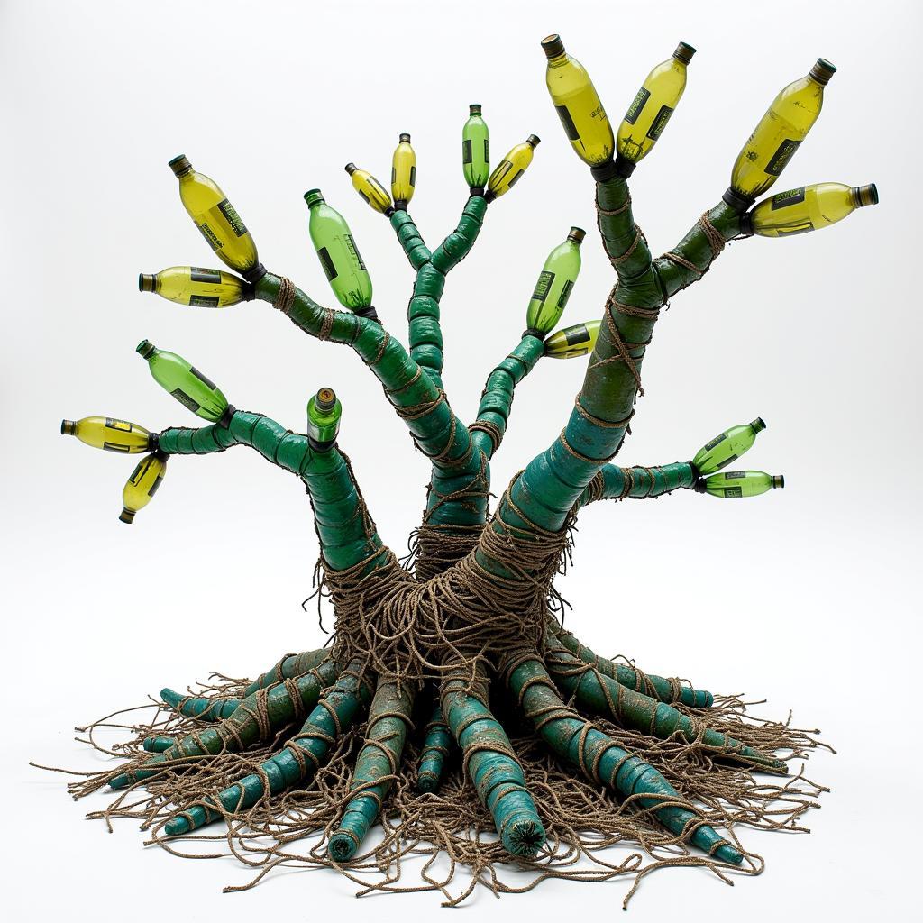 A sculpture of mangrove roots made from recycled plastic, emphasizing the importance of environmental conservation