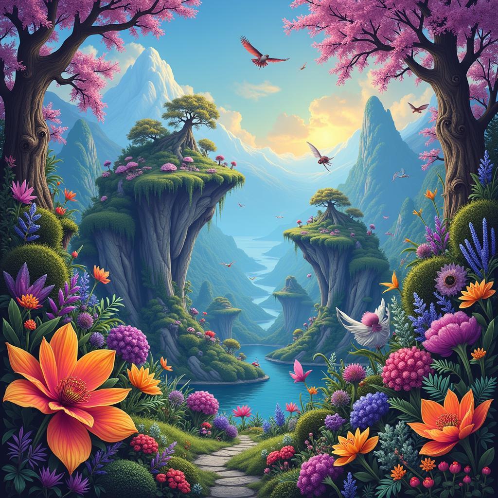 Maricome art showcasing a fantastical landscape with vibrant colors and intricate details