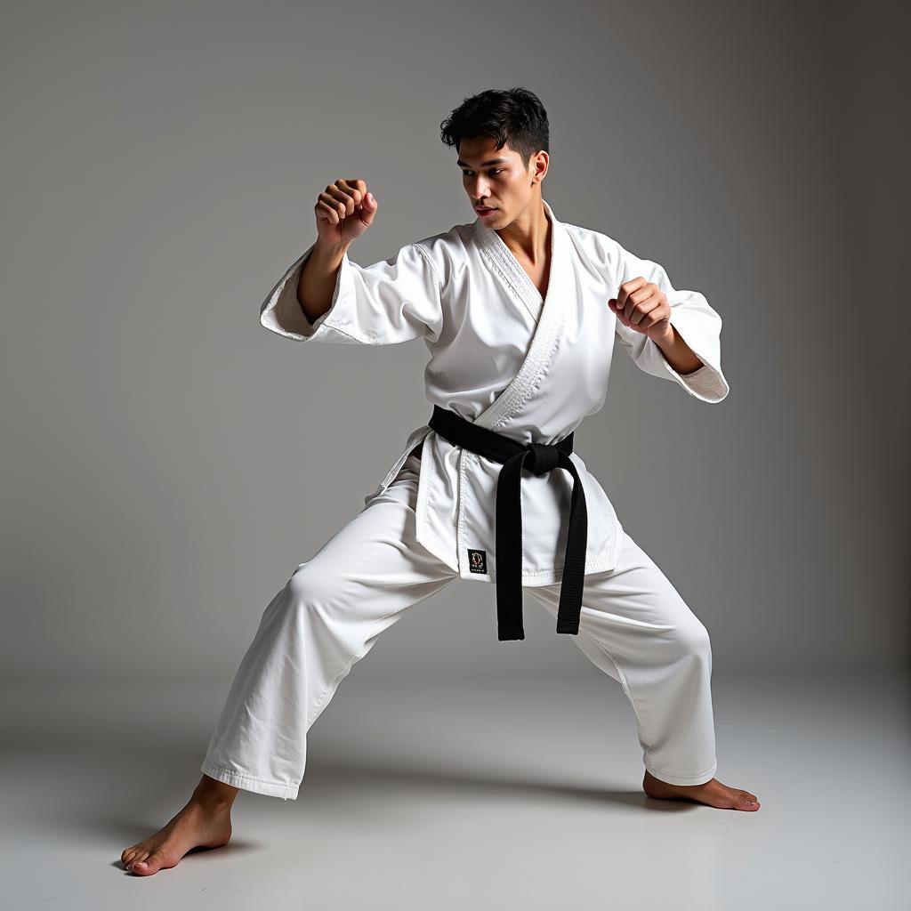 A martial artist executing a complex technique, showcasing the seamless integration of strength, speed, agility, and balance.