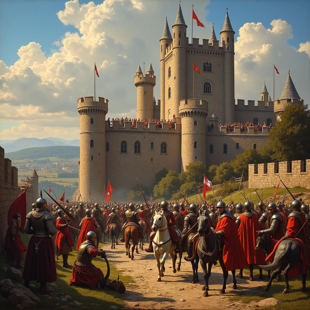 Medieval Castle Painting Depicting a Siege