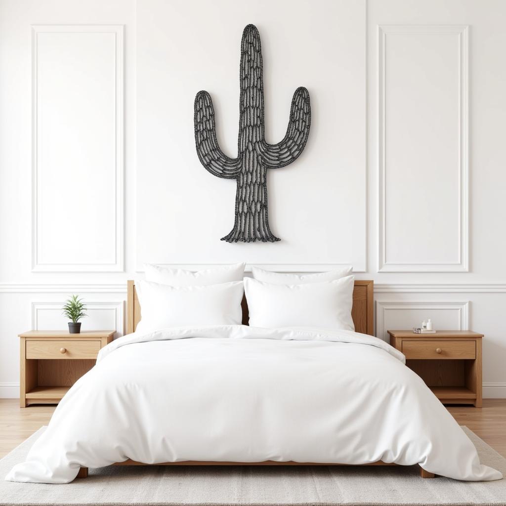 Metal Cactus Wall Art in a Bedroom