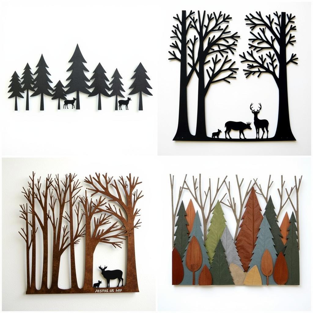 Different styles of metal forest wall art.