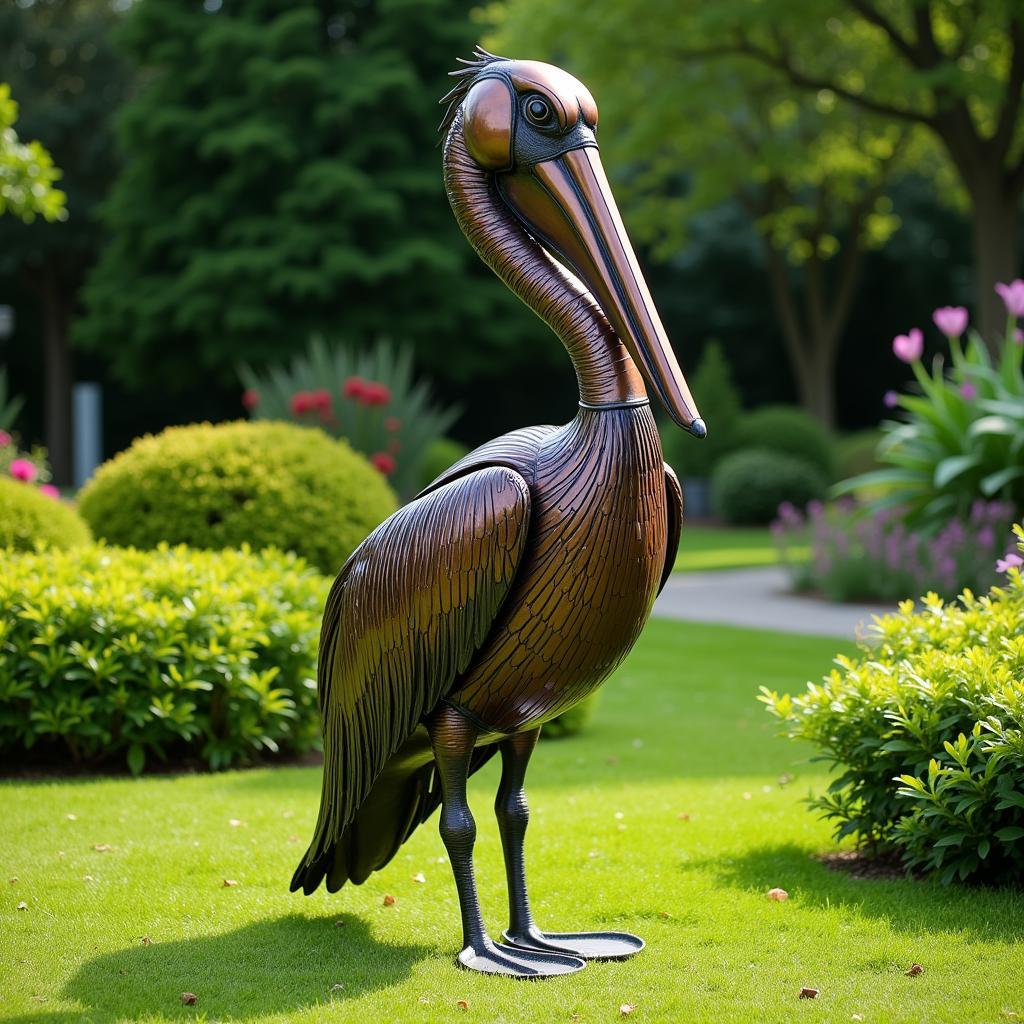 Metal Pelican Garden Sculpture