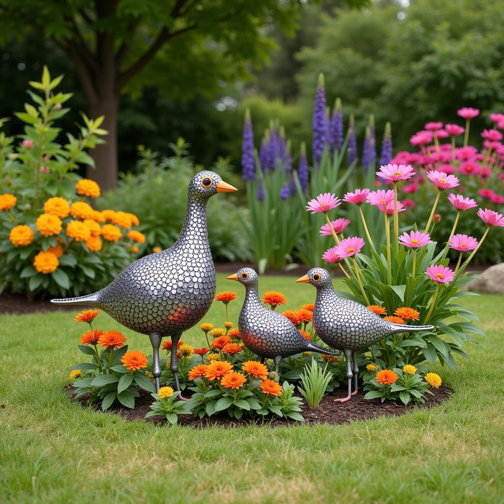 Metal Quail with Metal Plants