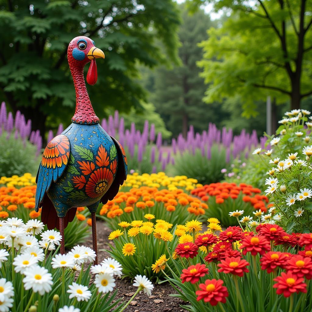 Metal Turkey Garden Decor in a Lush Garden