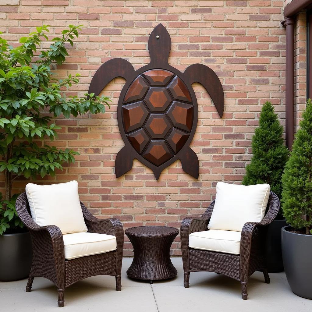 Metal Turtle Wall Art on a Patio