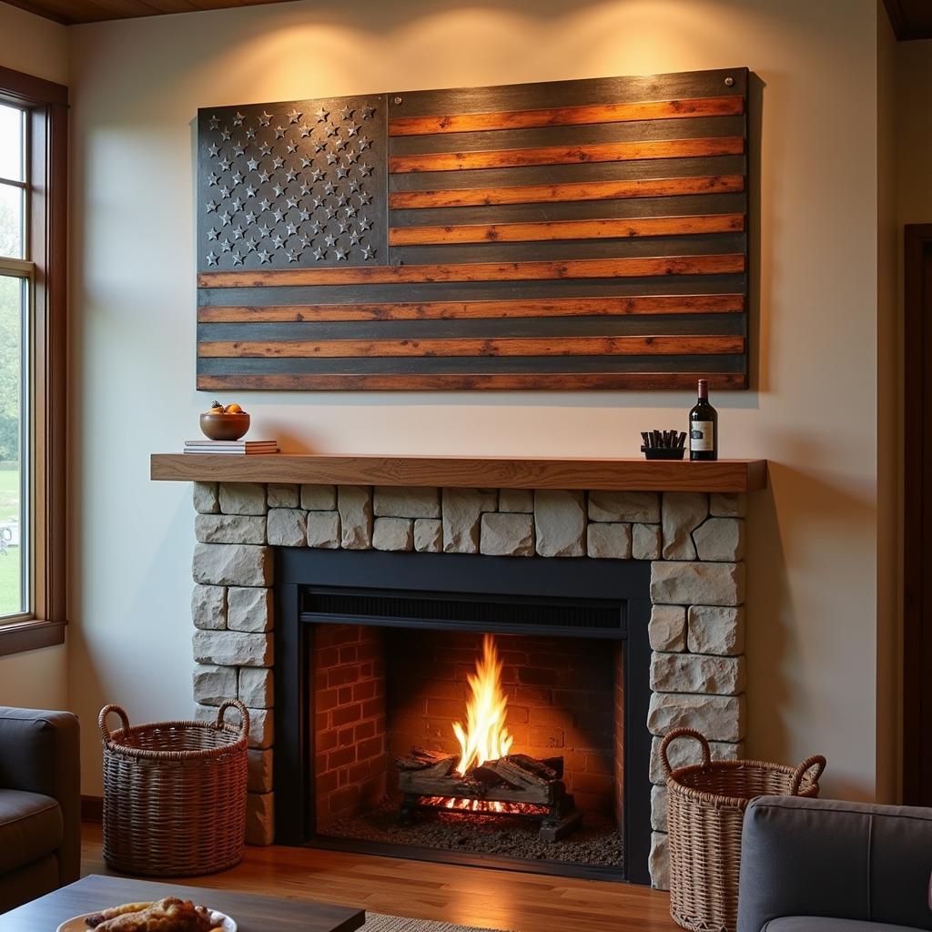 Metal US Flag Wall Art in a Living Room