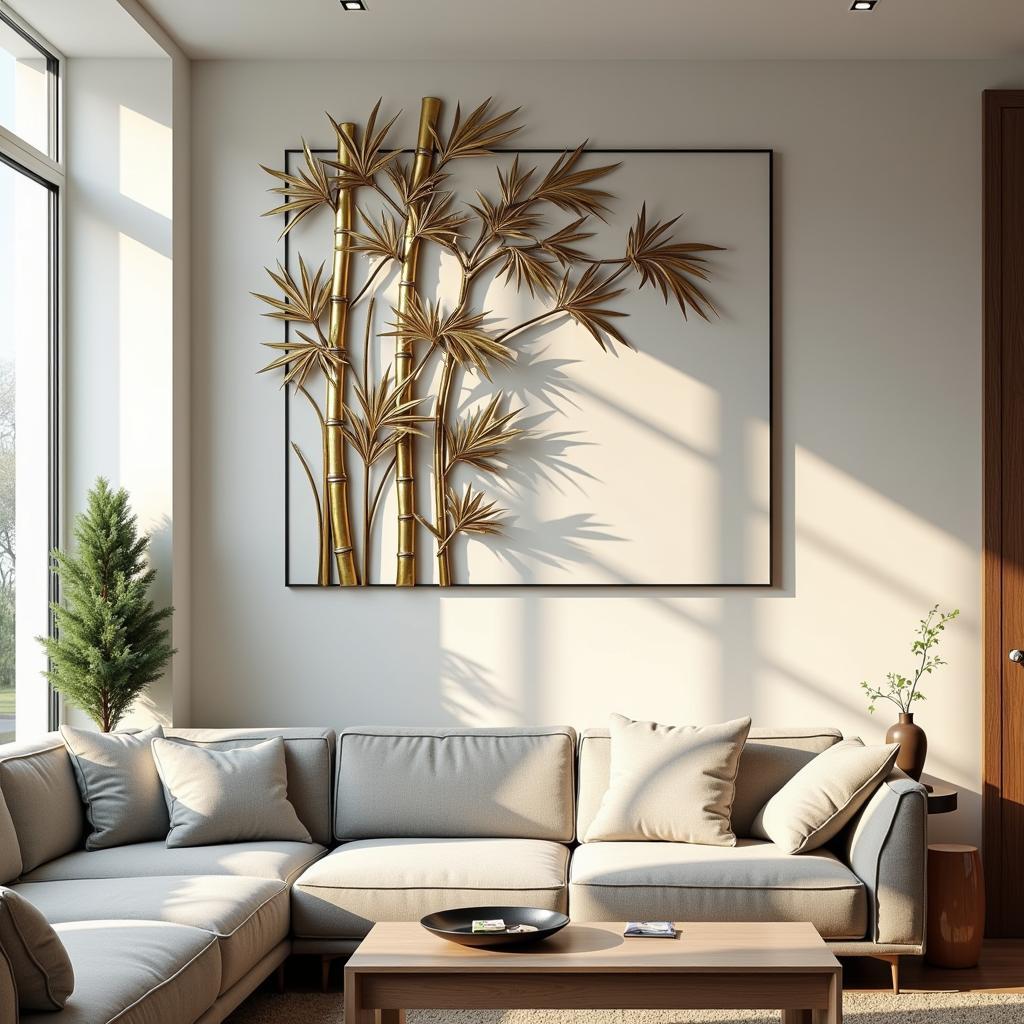 Metal wall art bamboo in a living room setting