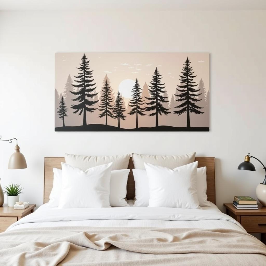 Metal Wall Art Forest in a Serene Bedroom