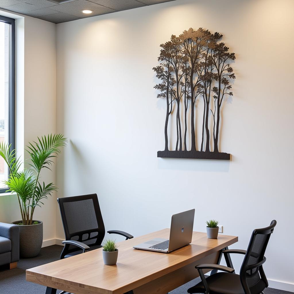 Metal Wall Art Forest in a Modern Office