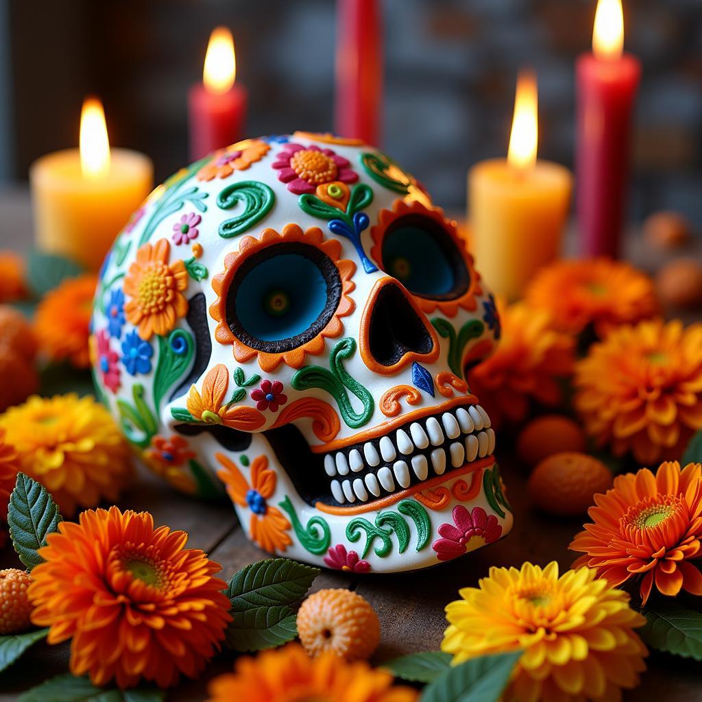 Vibrant Mexican Sugar Skull Calavera for Dia de los Muertos