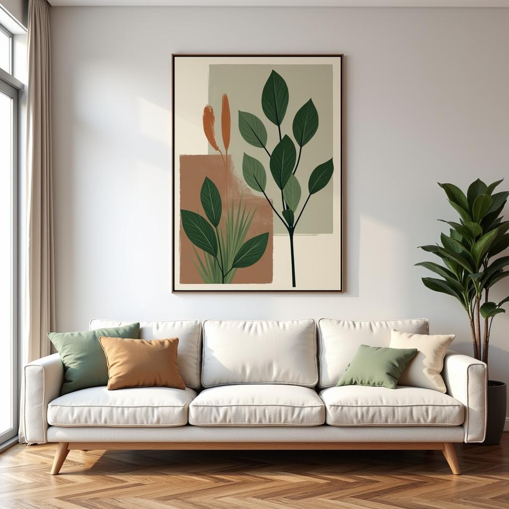 Mid-Century Modern Wall Art Placement in a Living Room