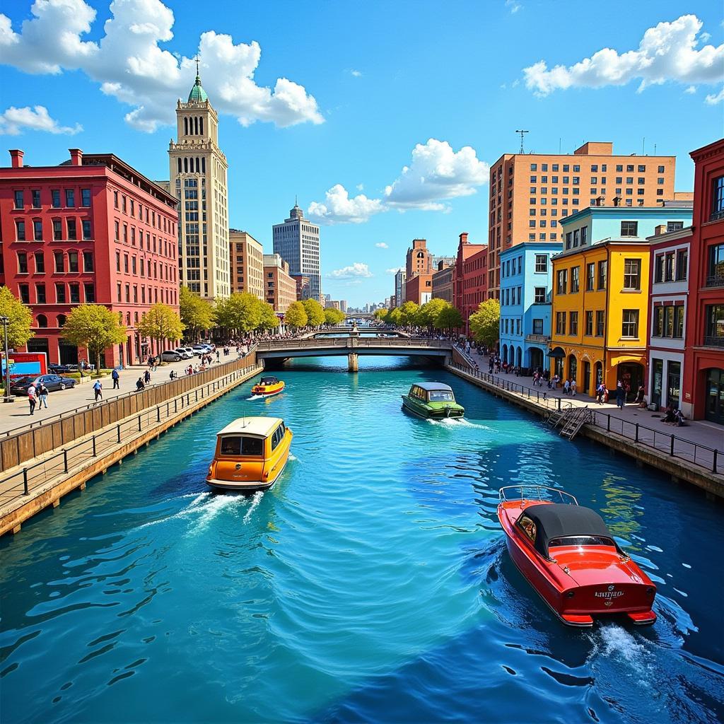 Milwaukee Wall Art Depicting a Riverwalk Scene