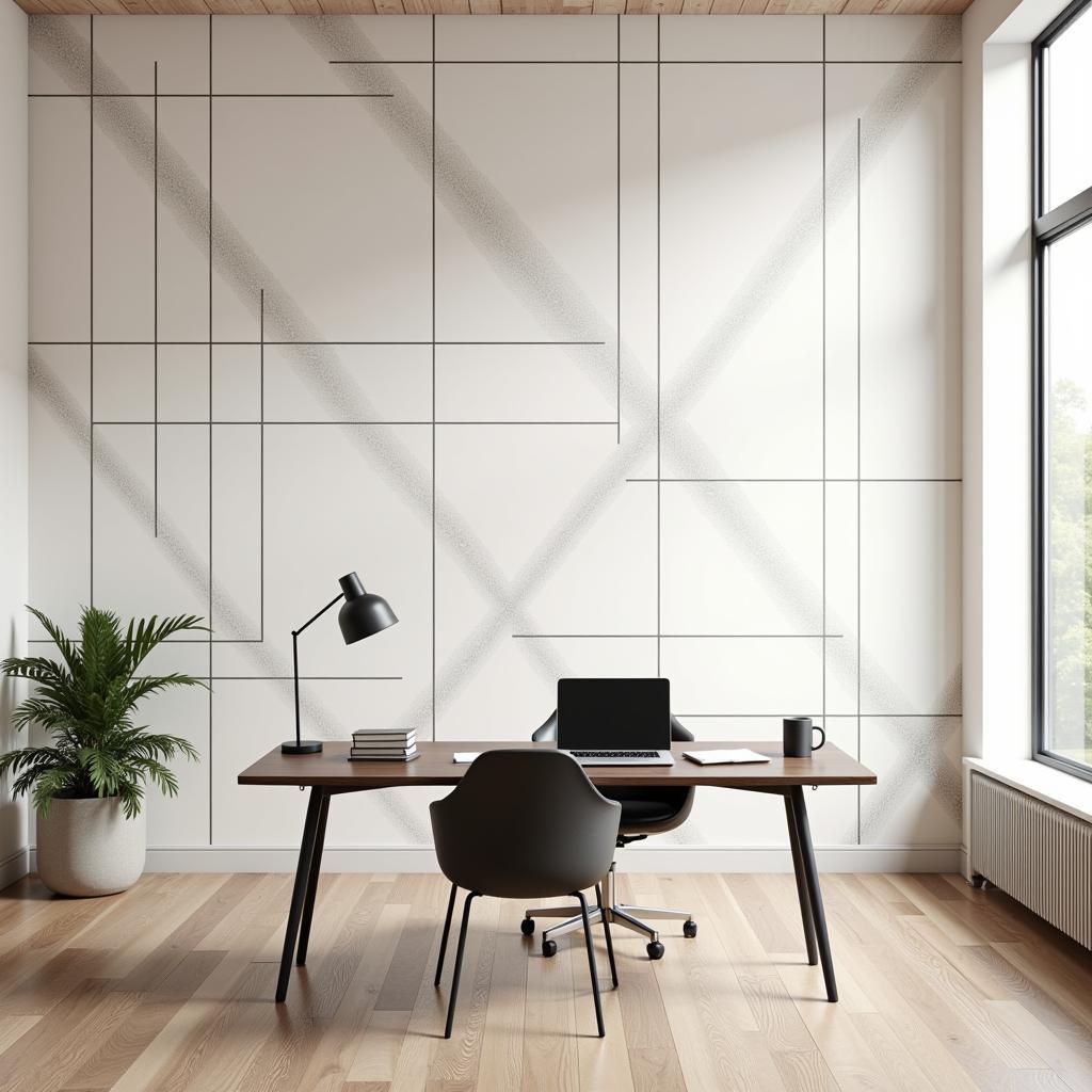 Minimalist Line Art Wallpaper in Modern Office