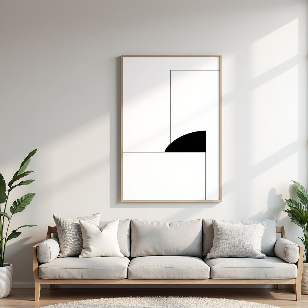 Minimalist wall art panels create a serene atmosphere in a living room