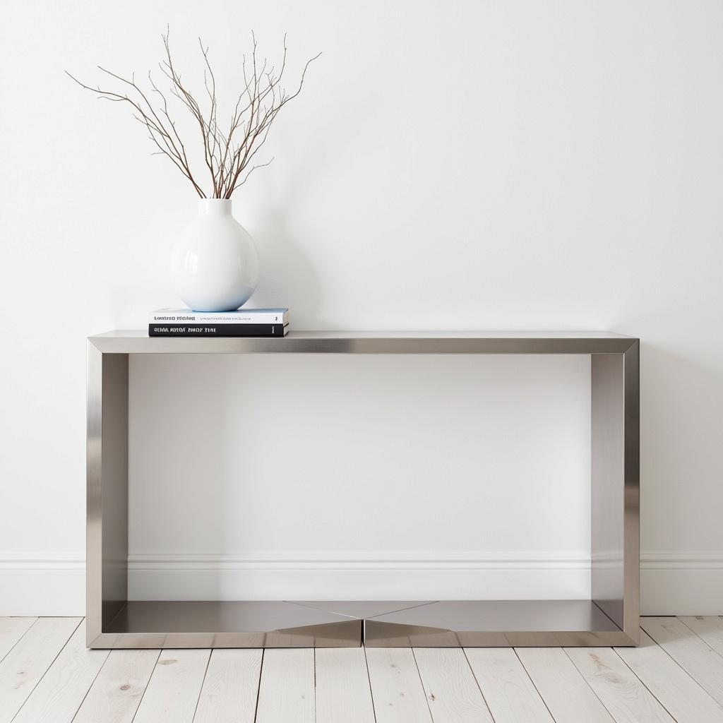 Modern Art Metal Console Table in a Minimalist Living Room